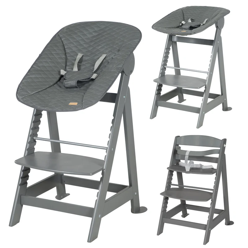 Treppenhochstuhl Born Up, Set 2in1, "Graphite gesteppt", Hochstuhl mit Liegefunktion, ab Geburt