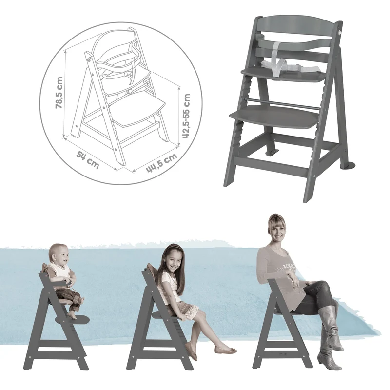 Treppenhochstuhl Born Up, Set 2in1, "Graphite gesteppt", Hochstuhl mit Liegefunktion, ab Geburt