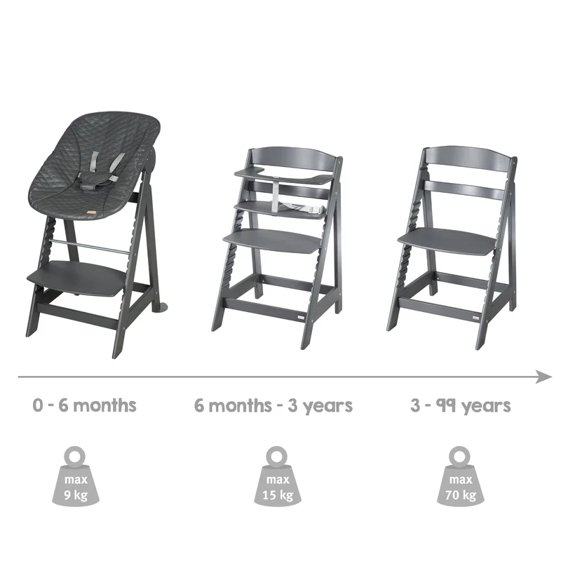 Treppenhochstuhl Born Up, Set 2in1, "Graphite gesteppt", Hochstuhl mit Liegefunktion, ab Geburt