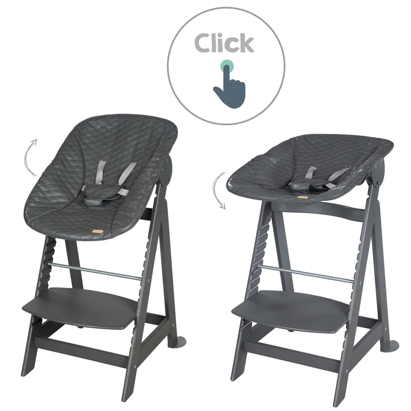 Treppenhochstuhl Born Up, Set 2in1, "Graphite gesteppt", Hochstuhl mit Liegefunktion, ab Geburt