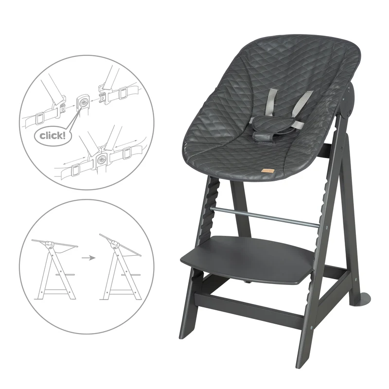 Treppenhochstuhl Born Up, Set 2in1, "Graphite gesteppt", Hochstuhl mit Liegefunktion, ab Geburt