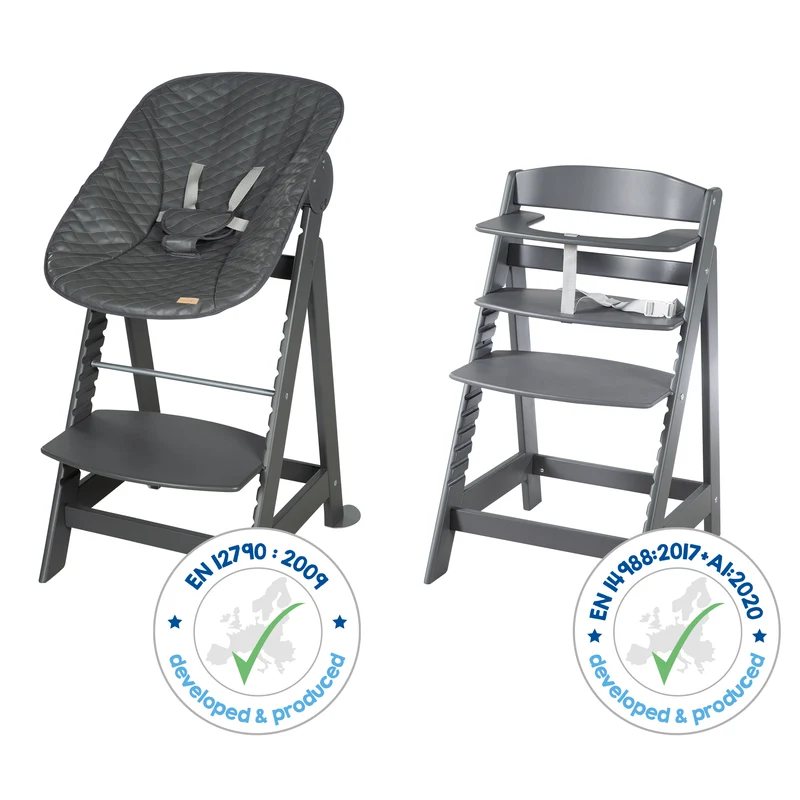 Treppenhochstuhl Born Up, Set 2in1, "Graphite gesteppt", Hochstuhl mit Liegefunktion, ab Geburt