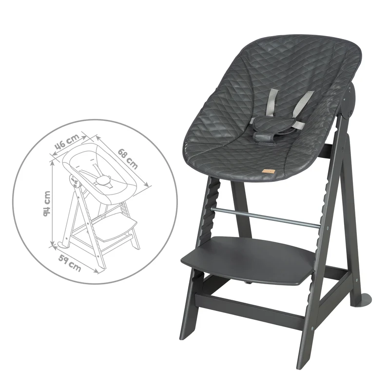 Treppenhochstuhl Born Up, Set 2in1, "Graphite gesteppt", Hochstuhl mit Liegefunktion, ab Geburt