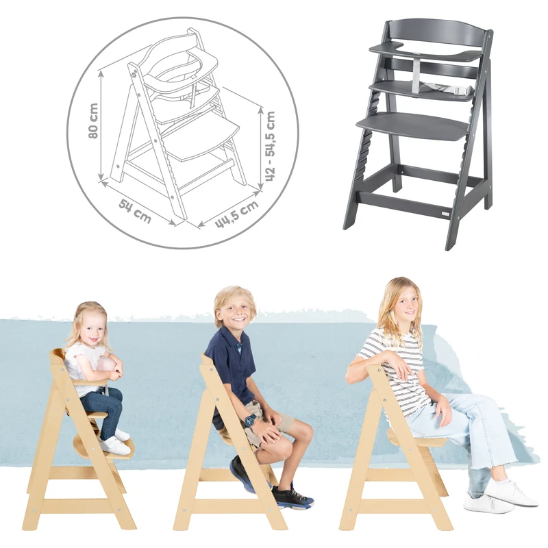 Treppenhochstuhl Born Up, Set 2in1, "Graphite gesteppt", Hochstuhl mit Liegefunktion, ab Geburt