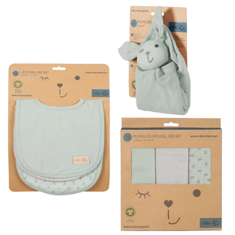 Geschenkset Baby Essentials organic "Lil Planet" frosty green aus Bio-Baumwolle, GOTS, nachhaltig