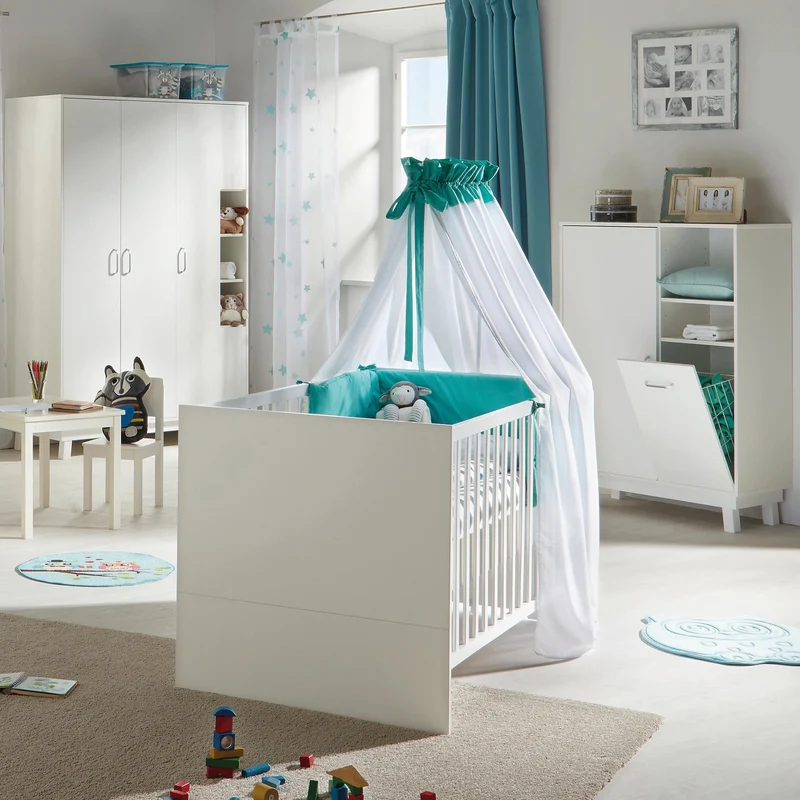 Kombi-Kinderbett "Nordic weiss", 70 x 140 cm, weiß, höhenverstellbar, 3 Schlupfsprossen, umbaubar zum Juniorbett