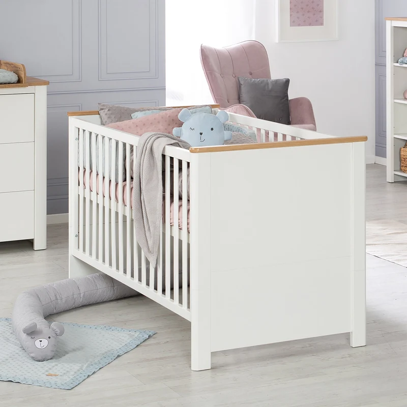 Kombi-Kinderbett "Ava" 70 x1 40 cm, Babybett umbaubar zum Juniorbett, weiß, Dekor in "Artisan Eiche"