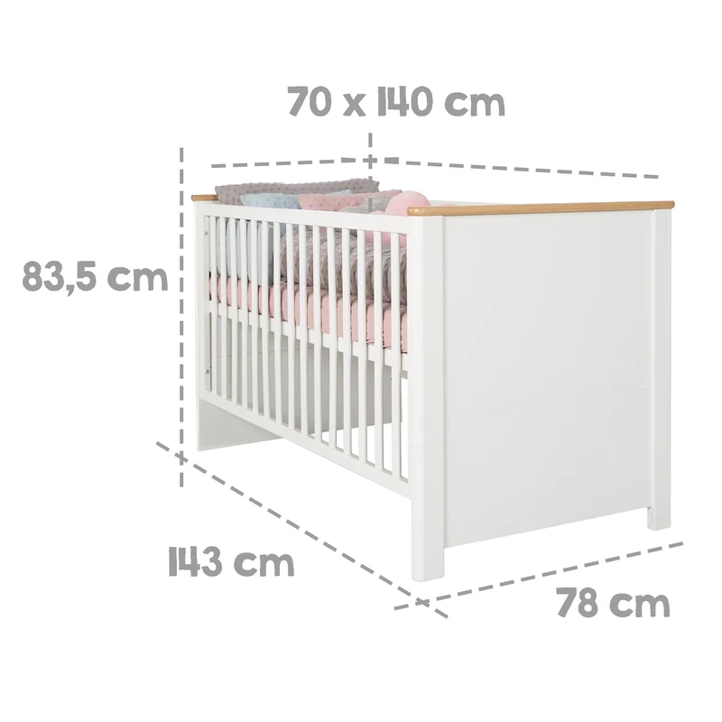 Kombi-Kinderbett "Ava" 70 x1 40 cm, Babybett umbaubar zum Juniorbett, weiß, Dekor in "Artisan Eiche"