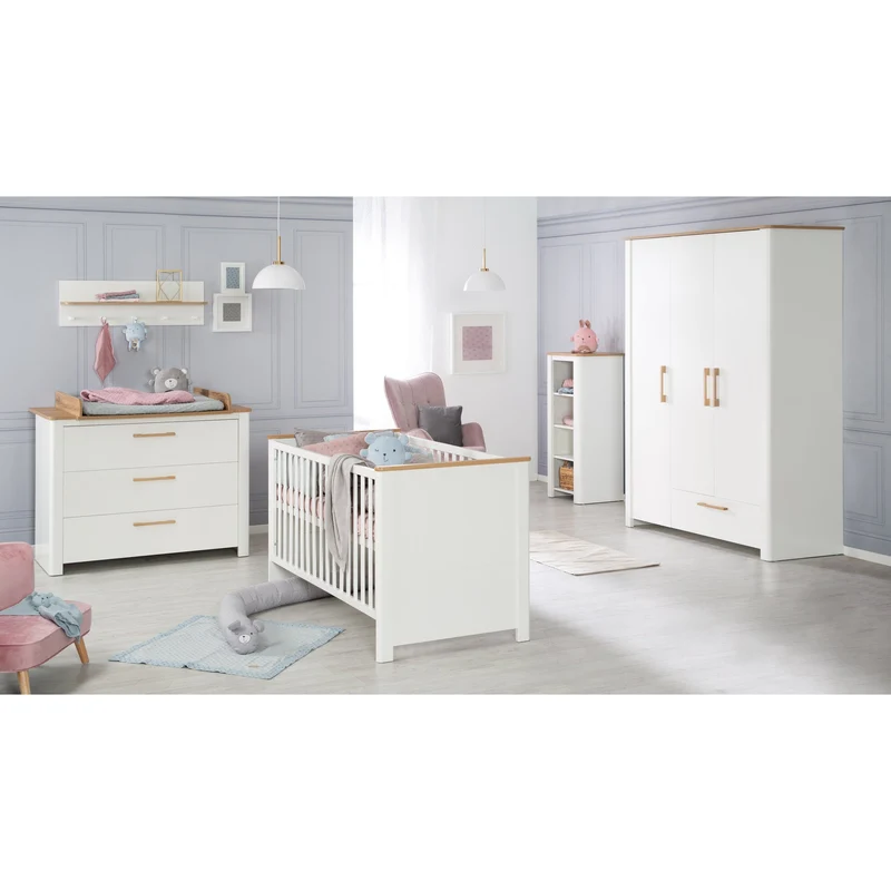 Zimmerset "Ava" 2-teilig, inkl. Kombi-Bett 70 x 140 cm & Wickelkommode schranktief, Artisan Eiche/weiß