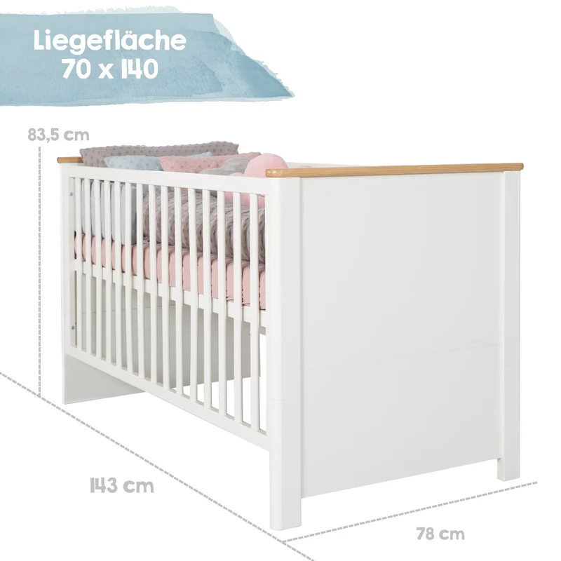 Zimmerset "Ava" 2-teilig, inkl. Kombi-Bett 70 x 140 cm & Wickelkommode schranktief, Artisan Eiche/weiß