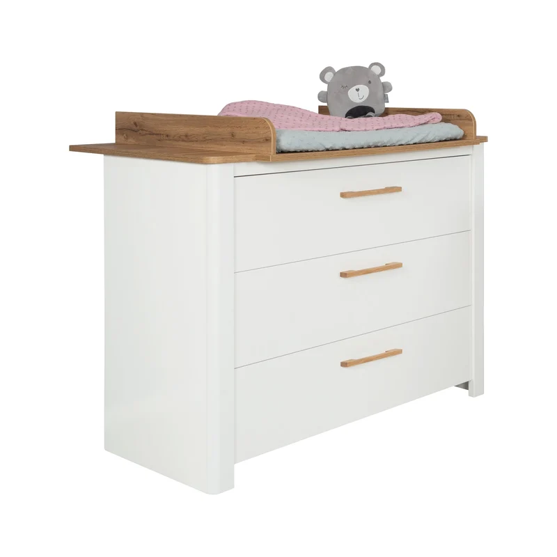 Zimmerset "Ava" 2-teilig, inkl. Kombi-Bett 70 x 140 cm & Wickelkommode schranktief, Artisan Eiche/weiß