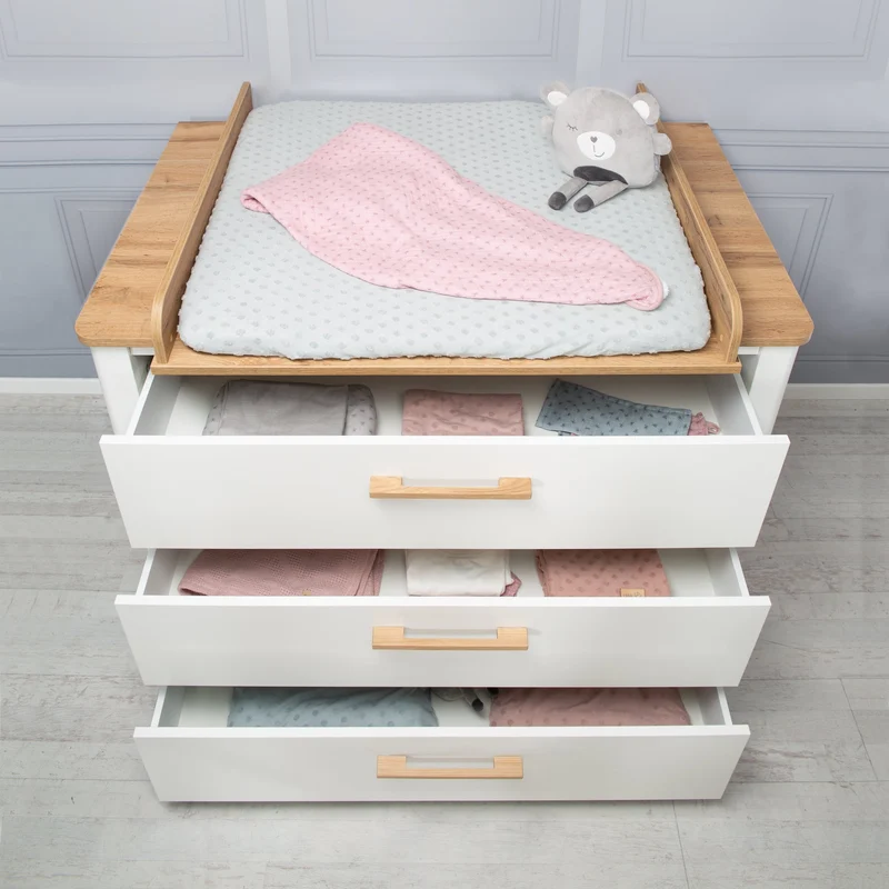 Zimmerset "Ava" 2-teilig, inkl. Kombi-Bett 70 x 140 cm & Wickelkommode schranktief, Artisan Eiche/weiß