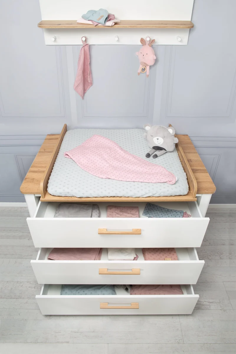 Zimmerset "Ava" 2-teilig, inkl. Kombi-Bett 70 x 140 cm & Wickelkommode schranktief, Artisan Eiche/weiß