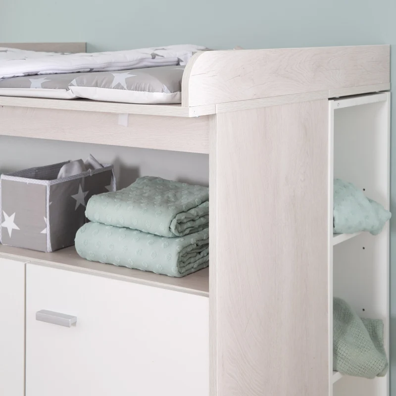 Zimmerset "Julia" 2-teilig, inkl. Kombi-Bett 70 x 140 cm & Wickelkommode breit, Weiß gekalkte Eiche/weiß