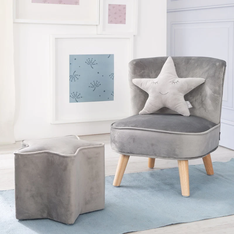 Deko-/Kuschelkissen"roba Style" – silbergrau, flauschiges Stern-Dekokissen für Baby- & Kinderzimmer