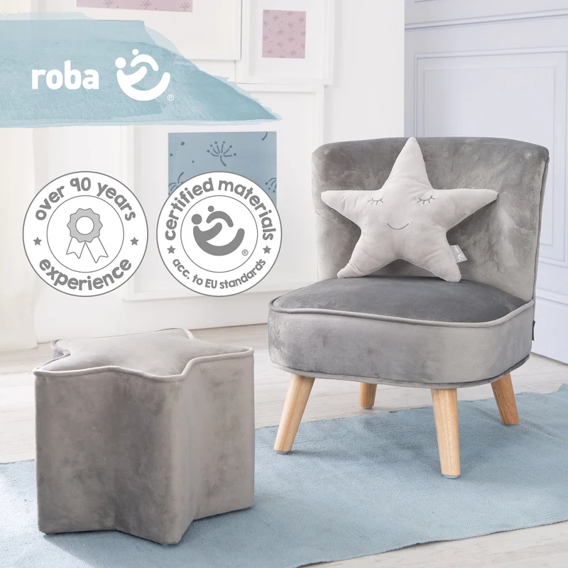 Deko-/Kuschelkissen"roba Style" – silbergrau, flauschiges Stern-Dekokissen für Baby- & Kinderzimmer