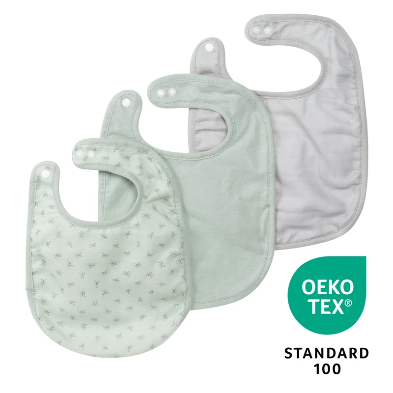 Organic 3er Set Lätzchen 'Lil Planet' frosty green, Jersey, Musselin, Baumwolle, GOTS, 23 x 30 cm