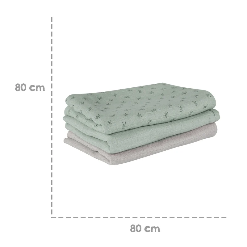 Organic 3er Windelset 'Lil Planet' frosty green, Musselin-Stoff, Bio-Baumwolle, GOTS, 80 x 80 cm