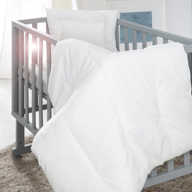 Kindersteppbett, ganzjähriges Wiegenset (Inlett), weiß, Decke 80 x 80 cm und Kissen 40 x 35 cm