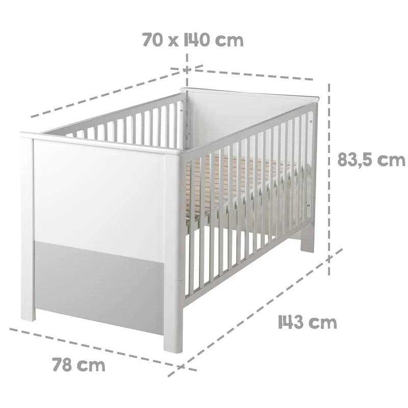 Kombi-Kinderbett "Linus" – 70 x 140 cm, verstellbar, 3 Schlupfsprossen, umbaubar zum Juniorbett