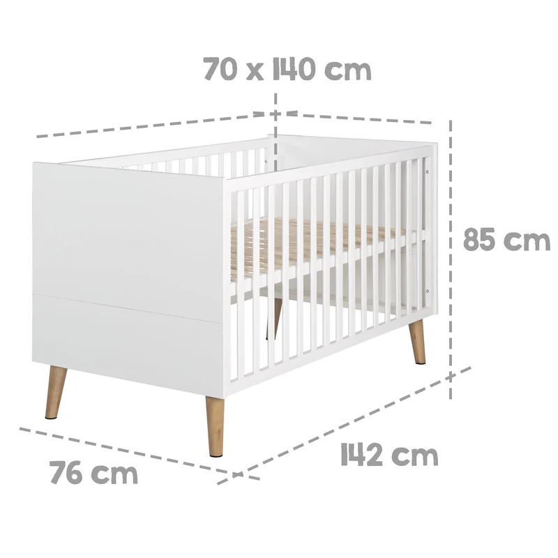 Kombi-Kinderbett "Mick" – 70 x 140 cm, höhenverstellbar, 3 Schlupfsprossen, umbaubar zum Jugendbett