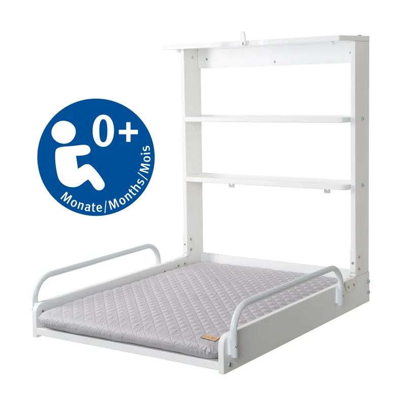 Wandwickelregal weiß + Wickelauflage 'roba Style grau' - Klappbar & platzsparend