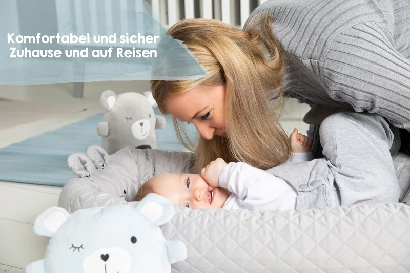 Babylounge 'roba Style' - Kuschelnest mit Bären-Gesicht 'Sammy' - Reisebett & Wickelauflage - Grau