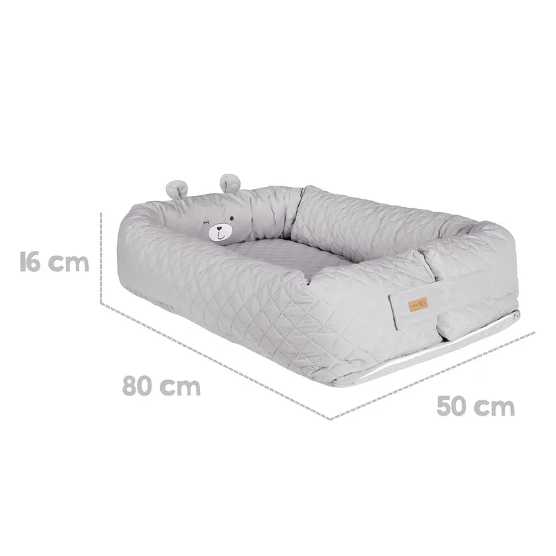 Babylounge 'roba Style' - Kuschelnest mit Bären-Gesicht 'Sammy' - Reisebett & Wickelauflage - Grau