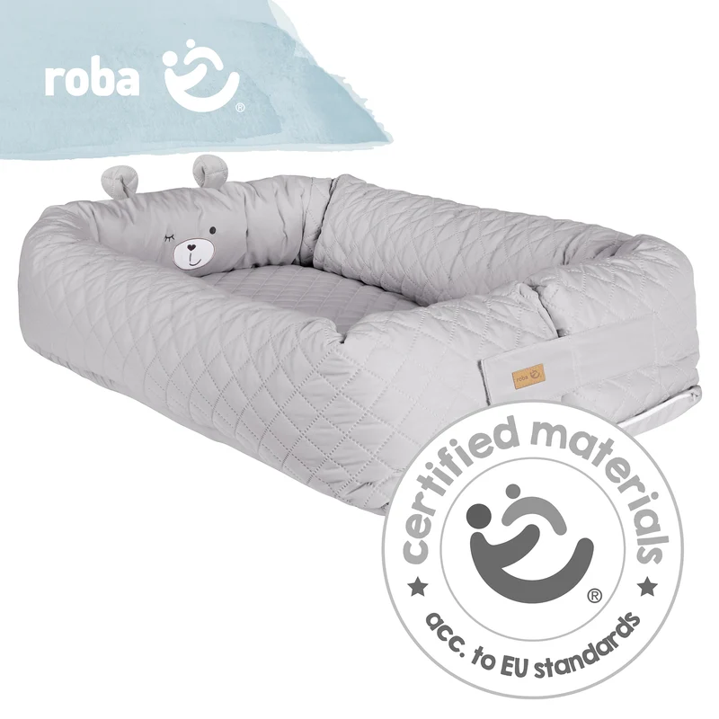 Babylounge 'roba Style' - Kuschelnest mit Bären-Gesicht 'Sammy' - Reisebett & Wickelauflage - Grau