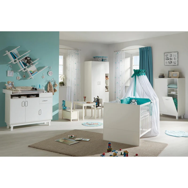 Zimmerset "Nordic weiss", inkl. Kombi-Bett 70 x 140 cm, Wickelkommode breit & Schrank 2-türig, weiß