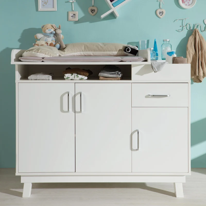 Zimmerset "Nordic weiss", inkl. Kombi-Bett 70 x 140 cm, Wickelkommode breit & Schrank 2-türig, weiß