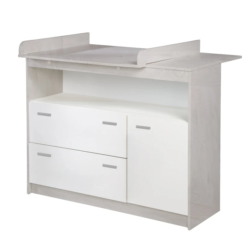 Zimmerset "Julia" 3-teilig, inkl. Kombi-Bett 70 x 140 cm, Wickelkommode & Schrank 3-türig, Weiß gekalkte Eiche/weiß