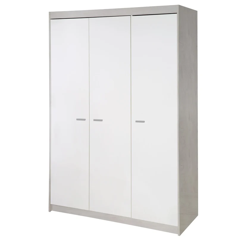 Zimmerset "Julia" 3-teilig, inkl. Kombi-Bett 70 x 140 cm, Wickelkommode & Schrank 3-türig, Weiß gekalkte Eiche/weiß