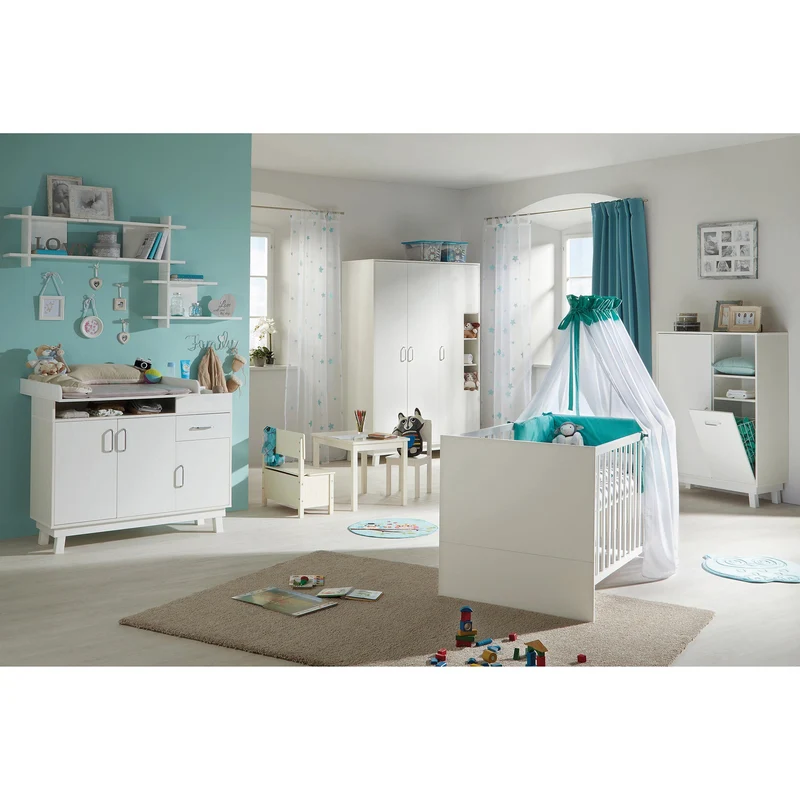 Zimmerset "Nordic weiss", inkl. Kombi-Bett 70 x 140 cm, Wickelkommode breit & Schrank 3-türig, weiß