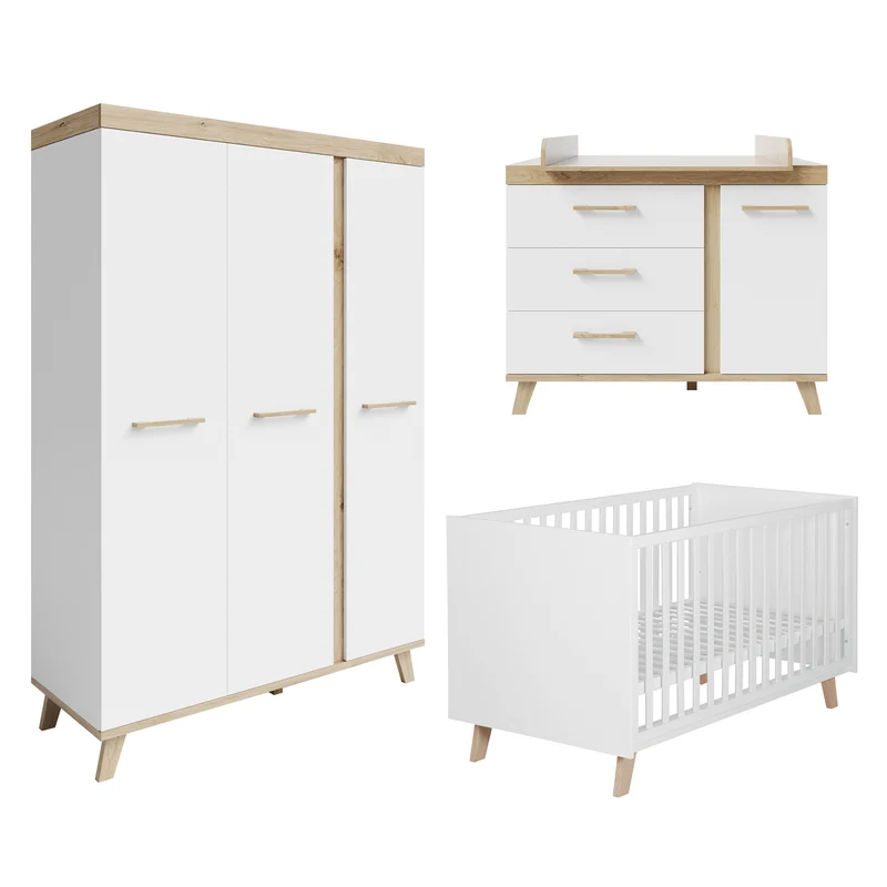 Kinderzimmer 3-teilig 'Smile' - Kombi-Bett + Wickelkommode + Kleiderschrank - Artisan Eiche / Weiß