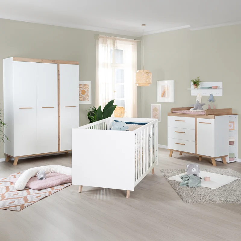 Kinderzimmer 3-teilig 'Smile' - Kombi-Bett + Wickelkommode + Kleiderschrank - Artisan Eiche / Weiß