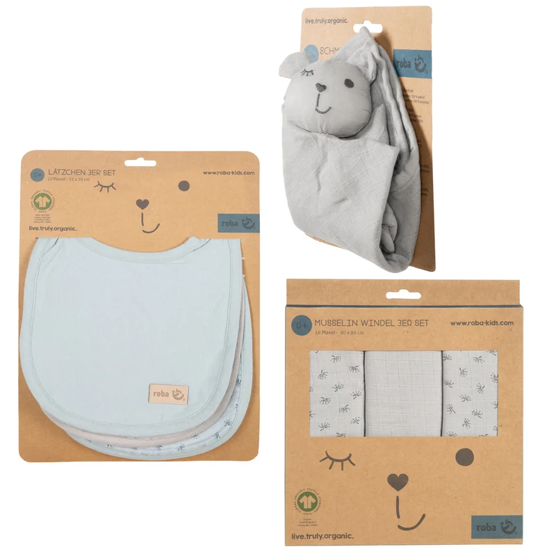 Geschenkset Baby Essentials "Lil Planet" – silbergrau aus Bio-Baumwolle, GOTS, nachhaltig