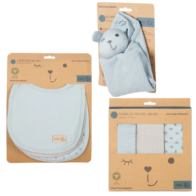 Geschenkset Baby Essentials "Lil Planet" – hellblau, Bio-Baumwolle, GOTS, nachhaltig