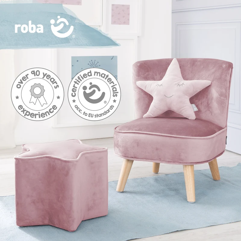 Deko-/Kuschelkissen"roba Style" – rosa, flauschiges Stern-Dekokissen für Baby- & Kinderzimmer