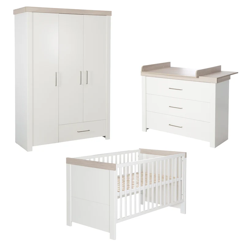 Zimmerset 'Lucy' 3-teilig, inkl. Kombi-Kinderbett 70 x 140, Wickelkommode & Schrank 3-türig