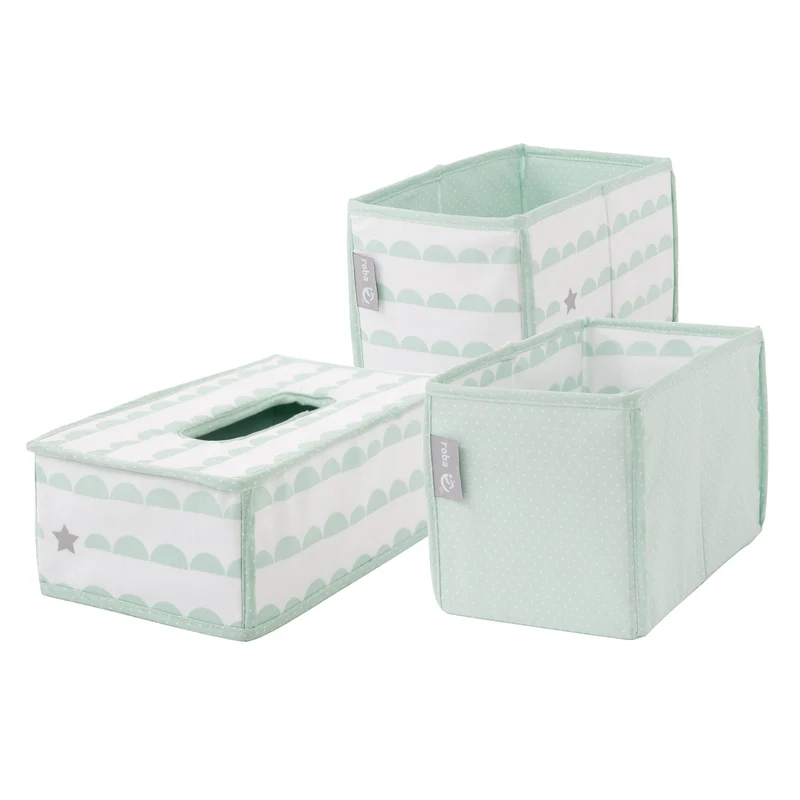 Pflegeorganizer-Set "Happy Cloud" – 3-teilig 2 Boxen für Windeln & Zubehör, 1 Feuchtücherbox, mint