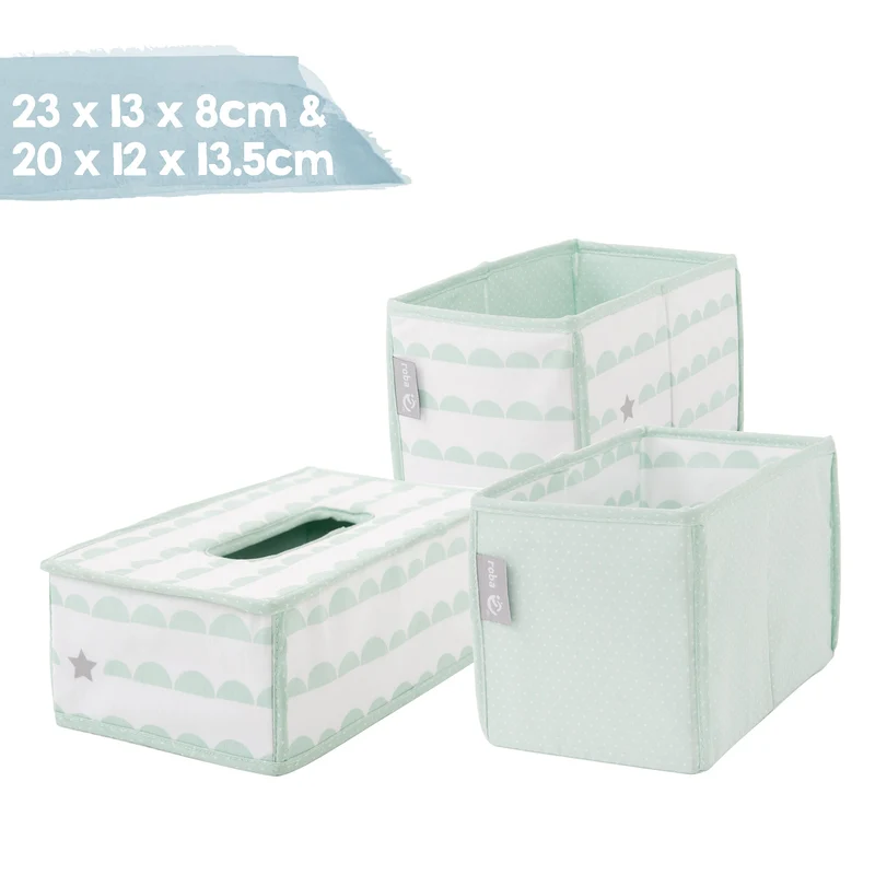 Pflegeorganizer-Set "Happy Cloud" – 3-teilig 2 Boxen für Windeln & Zubehör, 1 Feuchtücherbox, mint