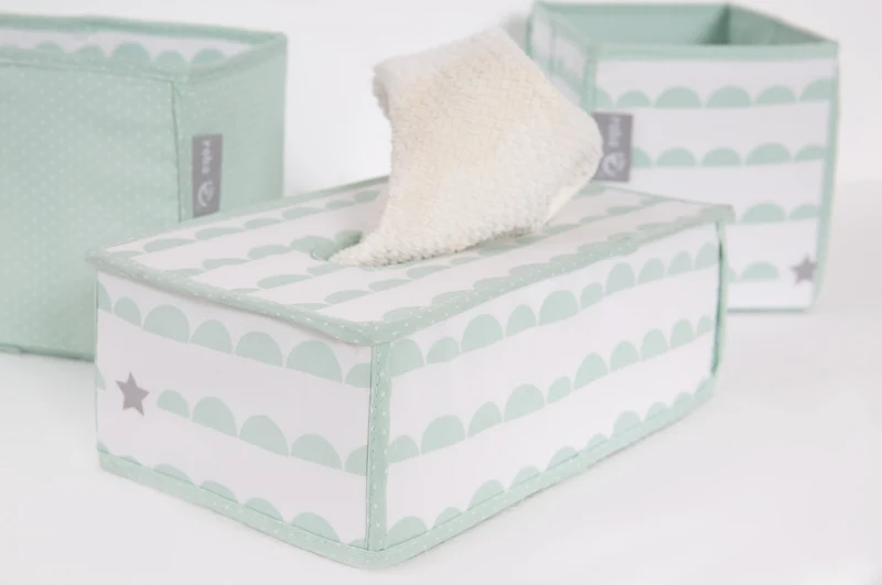Pflegeorganizer-Set "Happy Cloud" – 3-teilig 2 Boxen für Windeln & Zubehör, 1 Feuchtücherbox, mint
