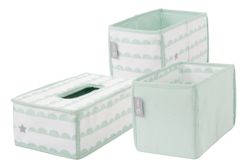 Pflegeorganizer-Set "Happy Cloud" – 3-teilig 2 Boxen für Windeln & Zubehör, 1 Feuchtücherbox, mint