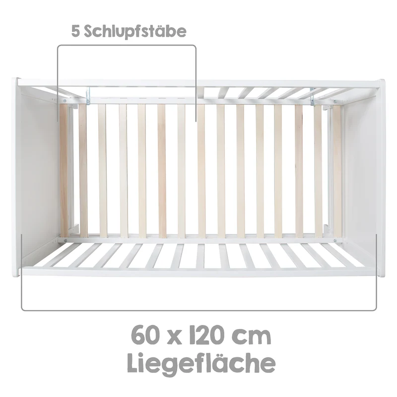 Zimmerset "roba Style" – inkl. Wickelkommode & Beistellbett, mit Lattenrost, 60 x 120 cm, weiß