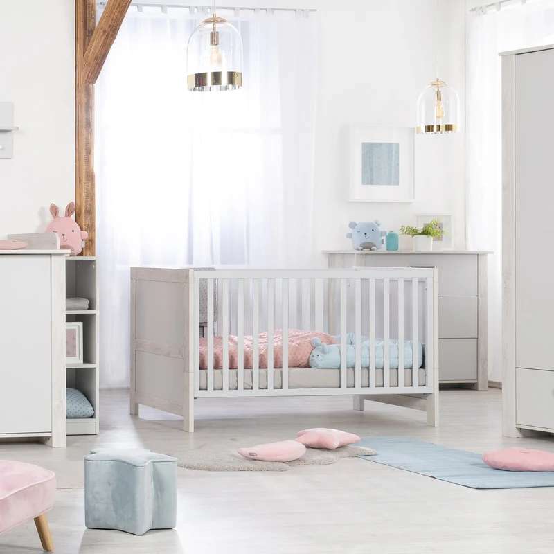 Kombi-Kinderbett "Mila" – 70 x 140 cm, verstell-/umbaubar zum Jugendbett, mitwachsend, 3 Schlupfsprossen