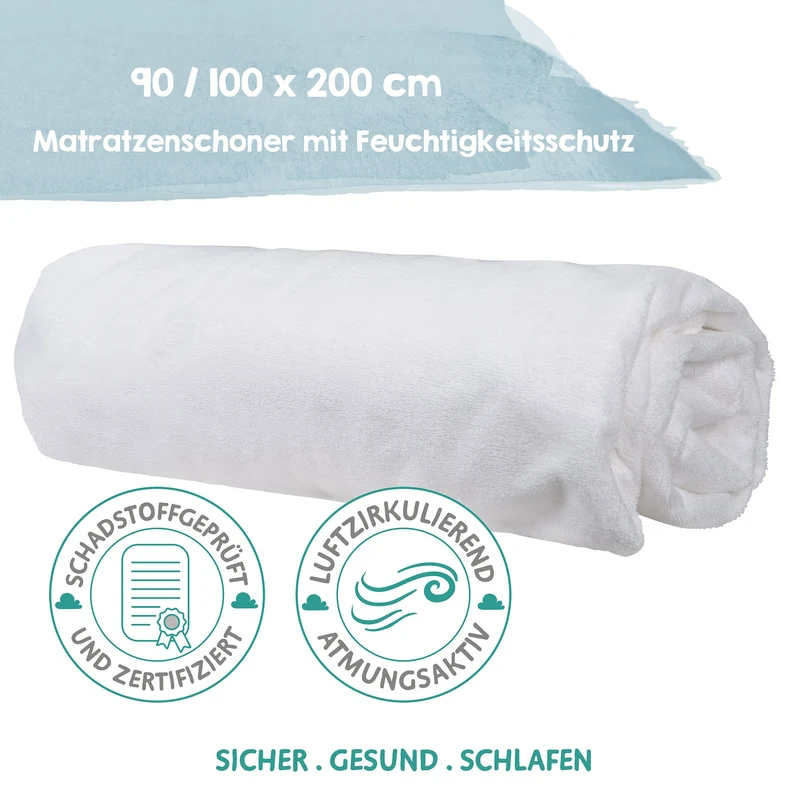 Matratzenschoner "safe asleep®" – mit Feuchtigkeitsschutz für Matratzen 90 x 200 cm bis 100 x 200 cm, weiß