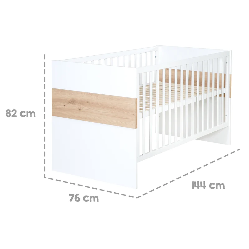Möbelset 'Lion 2-teilig - Kombi-Kinderbett 70x140 + Wickelkommode breit - Weiß - Dekor 'Artisan Eiche'