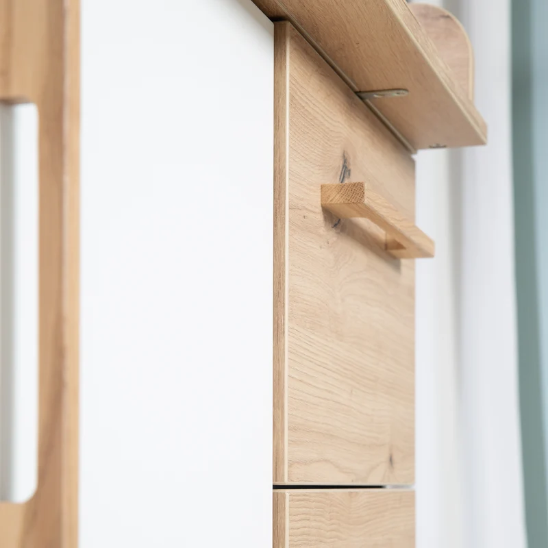 Möbelset 'Lion 2-teilig - Kombi-Kinderbett 70x140 + Wickelkommode breit - Weiß - Dekor 'Artisan Eiche'