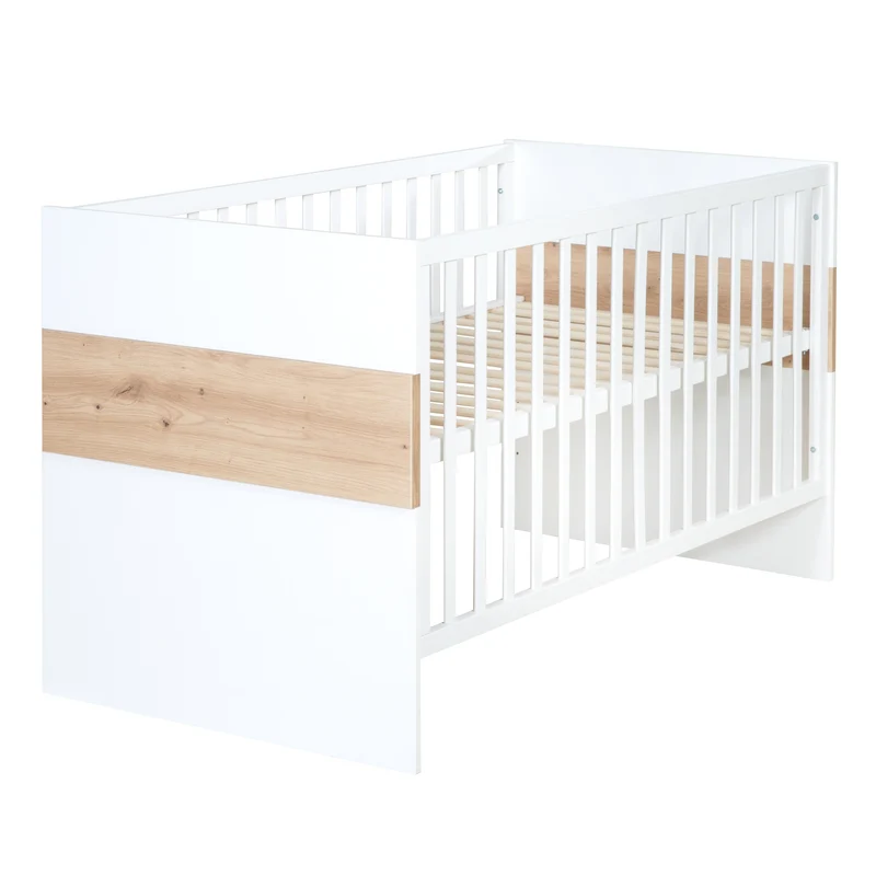 Möbelset 'Lion 2-teilig - Kombi-Kinderbett 70x140 + Wickelkommode breit - Weiß - Dekor 'Artisan Eiche'